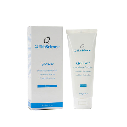 Q-Strixin Micro-Active Emulsion is a new generation anti-aging formulation that restores, rejuvenates and revitalizes photo-aged skin. Photo-aging occurs when the underlying collagen and elastin support breaks down from continued exposure to the sun, cigarette smoke and pollution. This results in the skins’ foundation becoming, wrinkled and hyperpigmented. The superior benefits and results obtained with Q-Strixin Micro-Active Emulsion are due to its highly specialized ingredients.