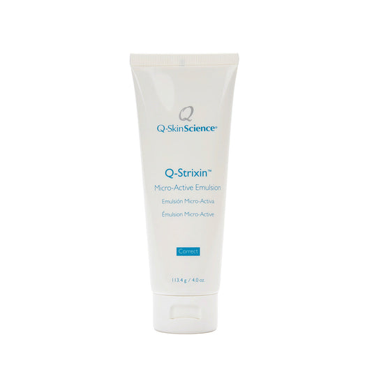 Q-Strixin Micro-Active Emulsion is a new generation anti-aging formulation that restores, rejuvenates and revitalizes photo-aged skin. Photo-aging occurs when the underlying collagen and elastin support breaks down from continued exposure to the sun, cigarette smoke and pollution. This results in the skins’ foundation becoming, wrinkled and hyperpigmented. The superior benefits and results obtained with Q-Strixin Micro-Active Emulsion are due to its highly specialized ingredients.